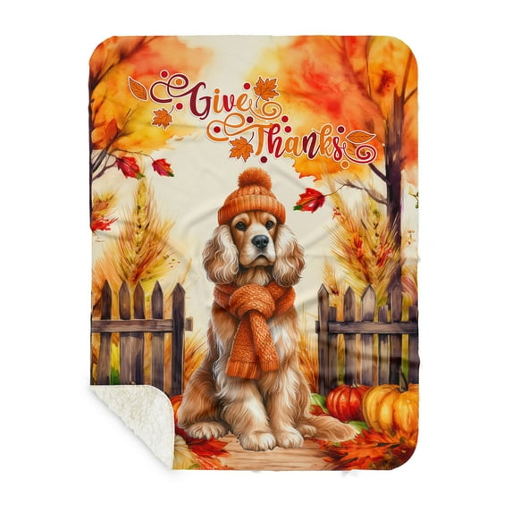Happy Thanksgiving Cocker Spaniel Give Thanks Fall Beanie Scarf Welcome Cozy Sherpa Blanket Cockers Dog Lover Gifts Warm Soft Throw Blanket - 00020