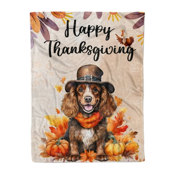 Happy Thanksgiving Cocker Spaniel Welcome Thankful Fall Autumn Pumpkin Cozy Fleece Blanket Cockers Dog Lover Gifts Warm Soft Throw Blanket - 02021
