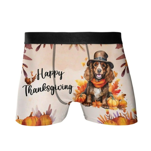Happy Thanksgiving Cocker Spaniel Welcome Thankful Fall Autumn Pumpkin All Over Print Boxer Briefs Underwear for Men Dad Cockers Dog Lover Gifts - 02021
