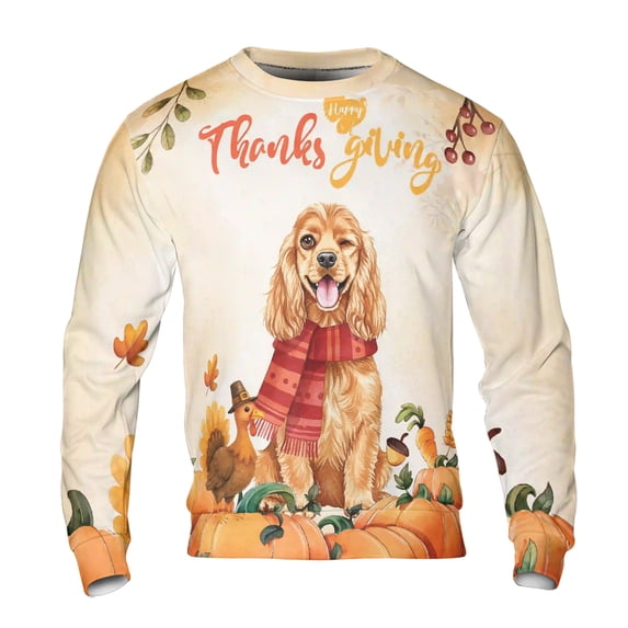 Happy Thanksgiving Cocker Spaniel with Turkey Pumpkins Autumn Vibes All Over Print 3D Sweatshirt Unisex Merch Cockers Dog Lover Gifts - 12018