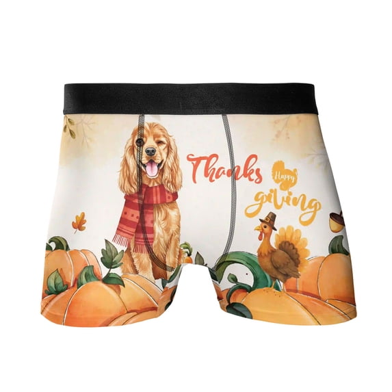 Happy Thanksgiving Cocker Spaniel with Turkey Pumpkins Autumn Vibes All Over Print Boxer Briefs Underwear for Men Dad Cockers Dog Lover Gifts - 12018