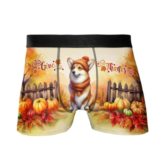 Happy Thanksgiving Corgi Give Thanks Fall Beanie Scarf Welcome All Over Print Boxer Briefs Underwear for Men Dad Welsh Corgi Dog Lover Gifts Idea - 00020