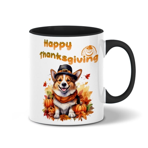 Happy Thanksgiving Corgi Welcome Thankful Fall Autumn Pumpkin 11oz Accent Two-tone Mug Welsh Corgi Dog Lover Gifts Idea Coffee Tea Cup - 02021