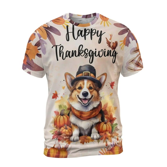 Happy Thanksgiving Corgi Welcome Thankful Fall Autumn Pumpkin All Over Print 3D Shirt Unisex Merch Welsh Corgi Dog Lover Gifts Idea - 02021