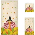 thumbnail image 1 of Happy Thanksgiving Cute Turkey On Colors Autumn Leaves Soft Decorative 3 Pieces Towels Set, 1 Bath Towel+1 Hand Towel+1 Washcloth, Multipurpose for Bathroom, Hotel, Gym, Spa and Beach, 1 of 5
