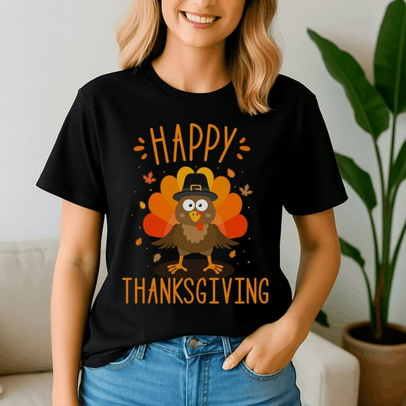 Happy Thanksgiving Cute Turkey Pilgrim T-Shirt for Women