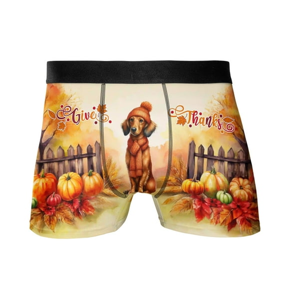 Happy Thanksgiving Dachshund Give Thanks Fall Beanie Scarf Welcome All Over Print Boxer Briefs Underwear for Men Dad Wiener Dog Lover Gifts Idea - 00020