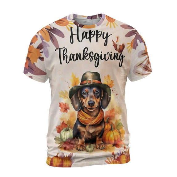 Happy Thanksgiving Dachshund Welcome Thankful Fall Autumn Pumpkin All Over Print 3D Shirt Unisex Merch Wiener Dog Lover Gifts Idea - 02021