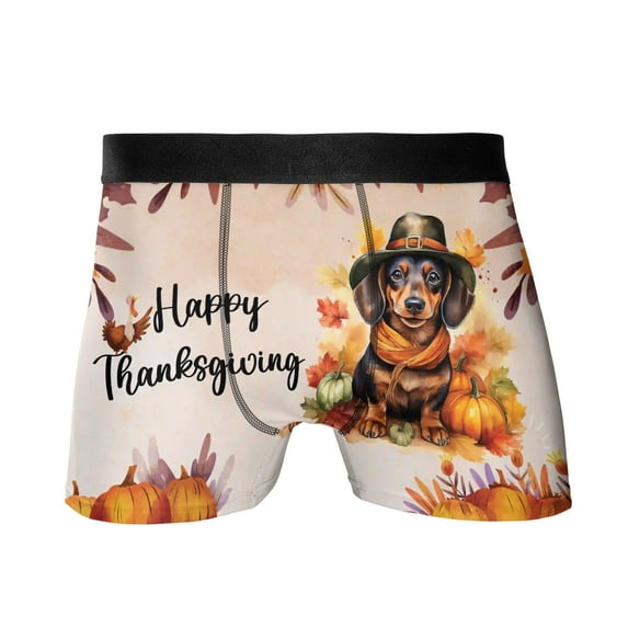 Happy Thanksgiving Dachshund Welcome Thankful Fall Autumn Pumpkin All Over Print Boxer Briefs Underwear for Men Dad Wiener Dog Lover Gifts Idea - 02021