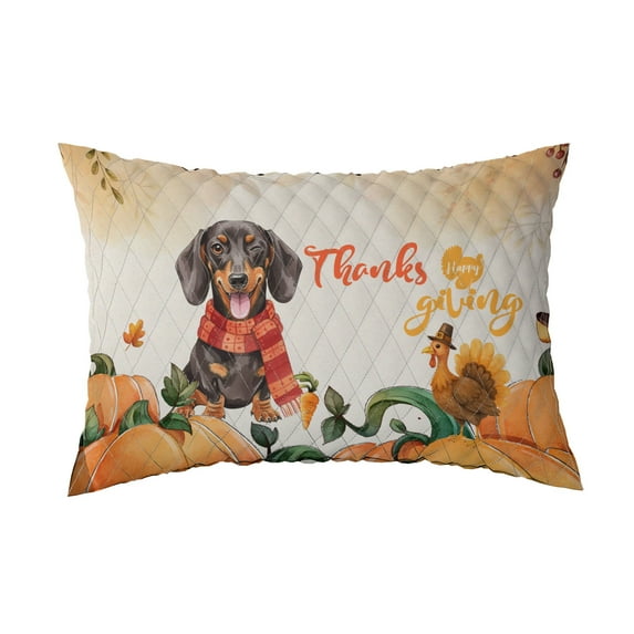 Happy Thanksgiving Dachshund with Turkey Pumpkins Autumn Vibes Quilt Pillowcase Wiener Dog Lover Gifts Idea Throw Pillow Cover Bed Home Decor - 12018