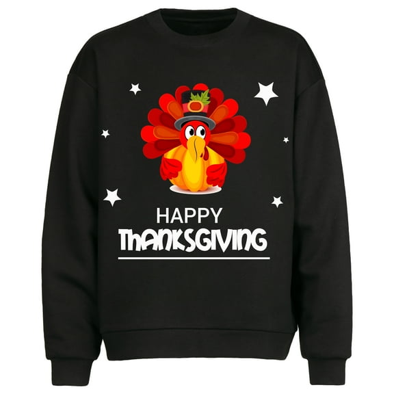 Happy Thanksgiving Day Design Men's Autumn Round Neck Sweatshirt Black Loose Fit,Sizes S-2XL