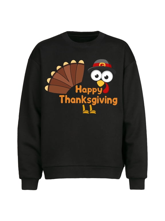 Happy Thanksgiving Day Design Men's Round Neck Sweatshirt Long Sleeve,Sizes S-2XL