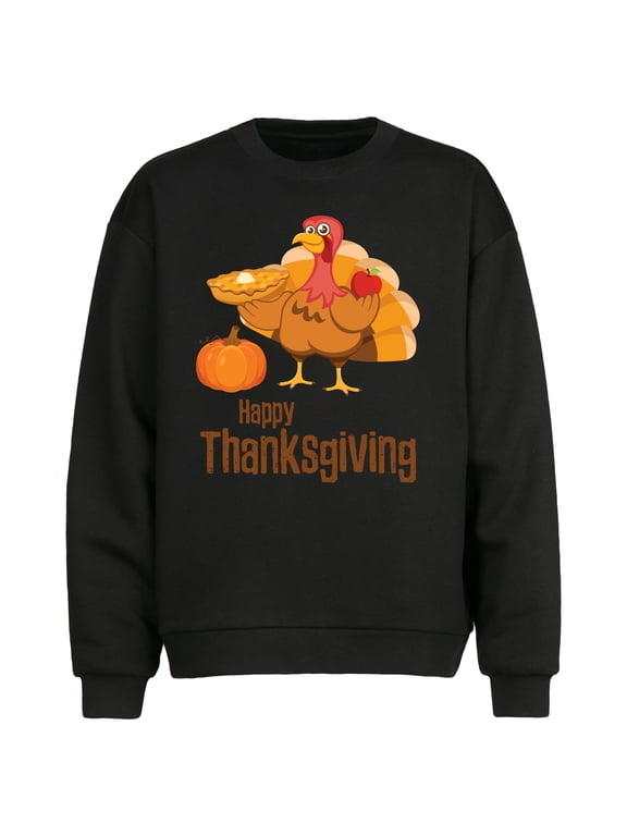 Happy Thanksgiving Day Design Printed Oversized Men's Round Neck Sweatshirt,Sizes S-2XL
