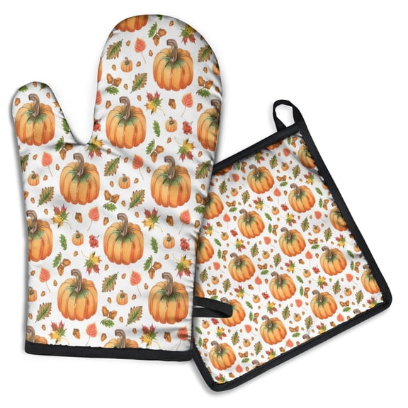 Happy Thanksgiving Day Kitchen Oven Mitt and Pot Holder Sets 2 Pcs for Baking, Cooking and Grilling, Heat Resistant Up To 392 °F