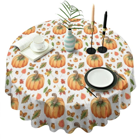 Happy Thanksgiving Day Round Tablecloth 60" X 60",Wrinkle Wipeable Table Cloth for Kitchen Dining Room Picnic Patio Party
