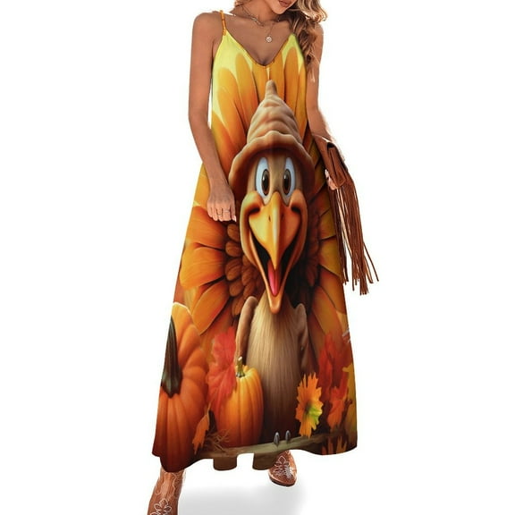 Happy Thanksgiving Day Turkey Pumpkin Design Sleeveless Dress Woman Fashion Long Dresses Women's Summer Suit Dress 2025