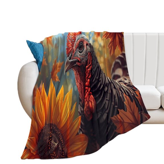 Happy Thanksgiving Day Turkey Pumpkin Flannel Blanket Lightweight Blanket for Couch Sofa Bed, Super Soft Cozy Print Warm Blanket
