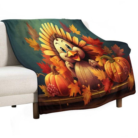 Happy Thanksgiving Day Turkey Pumpkin Soft Print Blanket Throw Blankets Warm Cozy Lightweight Couch Blanket Stuff Gifts for Women Girls Kids Mom Teens Boys