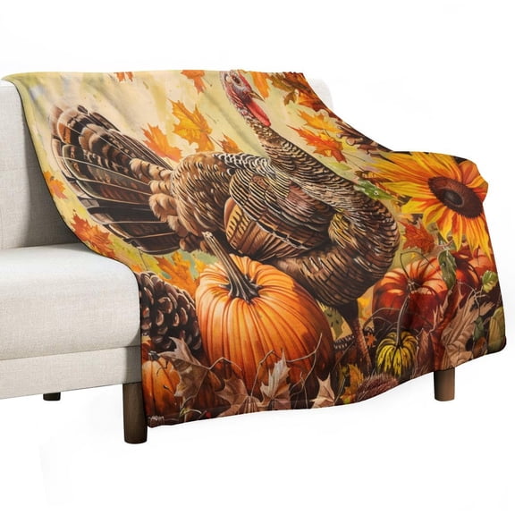 Happy Thanksgiving Day Turkey Pumpkin Soft Print Blanket Throw Blankets Warm Cozy Lightweight Couch Blanket Stuff Gifts for Women Girls Kids Mom Teens Boys