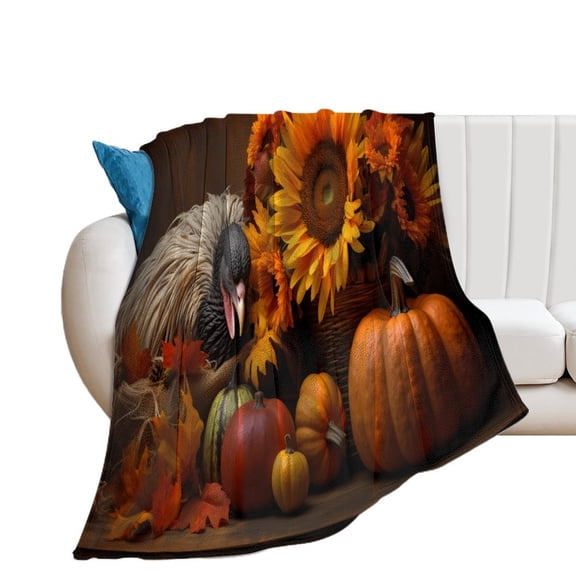 Happy Thanksgiving Day Turkey Pumpkin Throw Blanket for Women, Men & Kids - Super Soft Plush Blanket Throw Fleece Blanket Animal Blanket