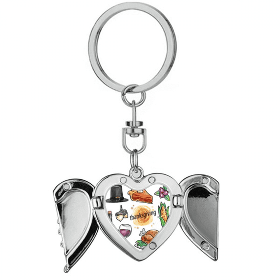 Happy Thanksgiving Day Watercolor Pattern Heart Angel Wing Key Chain Holder