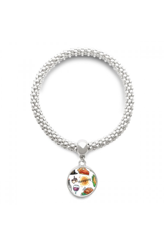 Happy Thanksgiving Day Watercolor Pattern Sliver Bracelet Pendant Jewelry Chain Adjustable Bangle