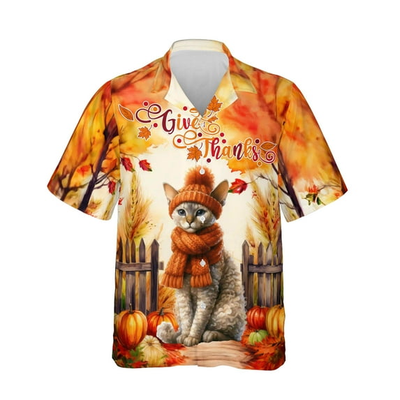Happy Thanksgiving Devon Rex Give Thanks Fall Beanie Scarf Welcome Hawaiian Shirt Breathable Summer Unisex Merch Cat Lover Kitten Owner Gifts - 00020