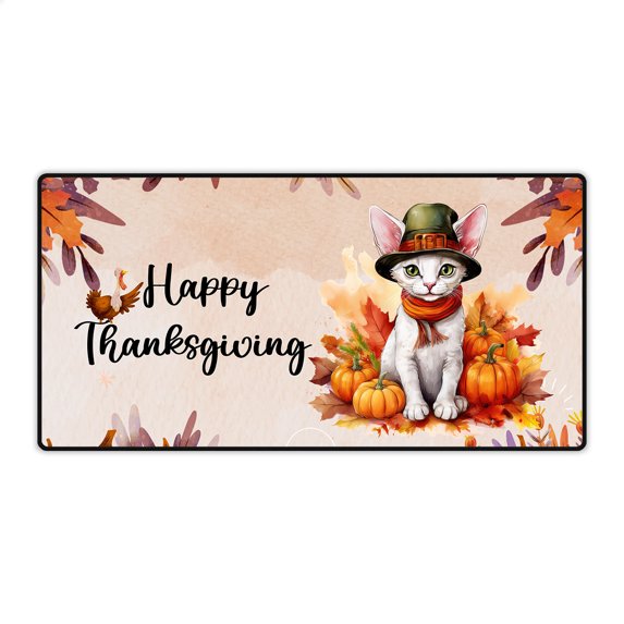 Happy Thanksgiving Devon Rex Welcome Thankful Fall Autumn Pumpkin Desk Mat Full Keyboard Mouse Pad Cat Lover Kitten Owner Gifts Large Mousepad - 02021