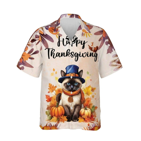 Happy Thanksgiving Devon Rex Welcome Thankful Fall Autumn Pumpkin Hawaiian Shirt Breathable Summer Unisex Merch Cat Lover Kitten Owner Gifts - 02021