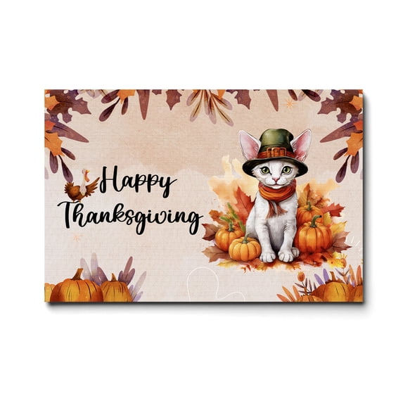 Happy Thanksgiving Devon Rex Welcome Thankful Fall Autumn Pumpkin Horizontal Matte Canvas Poster Cat Lover Kitten Owner Gifts Wall Art Home Decor - 02021