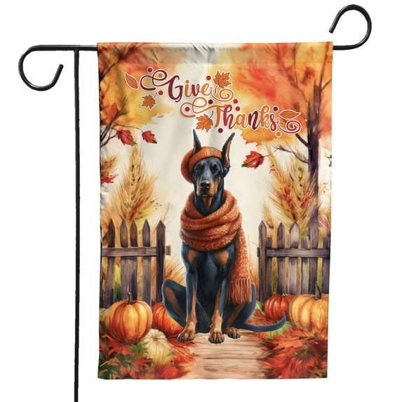 Happy Thanksgiving Doberman Pinscher Give Thanks Fall Beanie Scarf Welcome Garden Flag 12x18in Double Sided Doberman Dog Lover Gifts Outdoor Decor - 00020