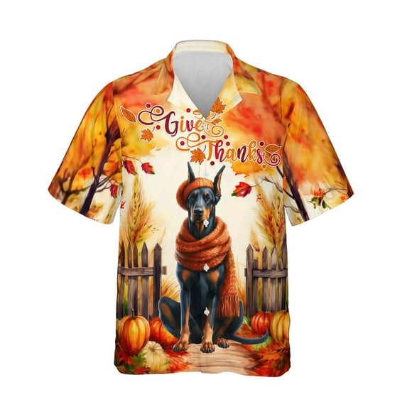Happy Thanksgiving Doberman Pinscher Give Thanks Fall Beanie Scarf Welcome Hawaiian Shirt Breathable Summer Unisex Merch Doberman Dog Lover Gifts - 00020