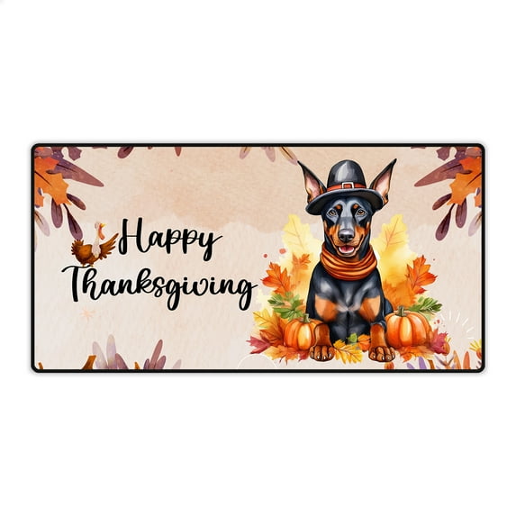 Happy Thanksgiving Doberman Pinscher Welcome Thankful Fall Autumn Pumpkin Desk Mat Full Keyboard Mouse Pad Doberman Dog Lover Gifts Large Mousepad - 02021