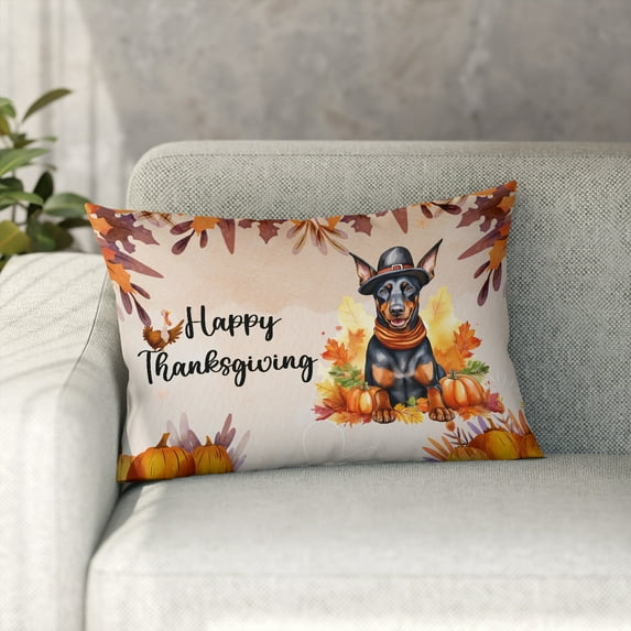 Happy Thanksgiving Doberman Pinscher Welcome Thankful Fall Autumn Pumpkin Pillowcase Double Sided Doberman Dog Lover Gifts Pillow Case Covers - 02021