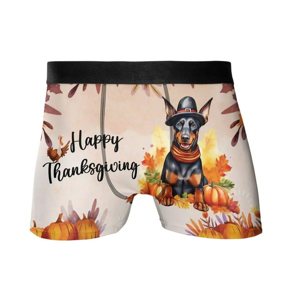 Happy Thanksgiving Doberman Pinscher Welcome Thankful Fall Autumn Pumpkin All Over Print Boxer Briefs Underwear for Men Dad Doberman Dog Lover Gifts - 02021