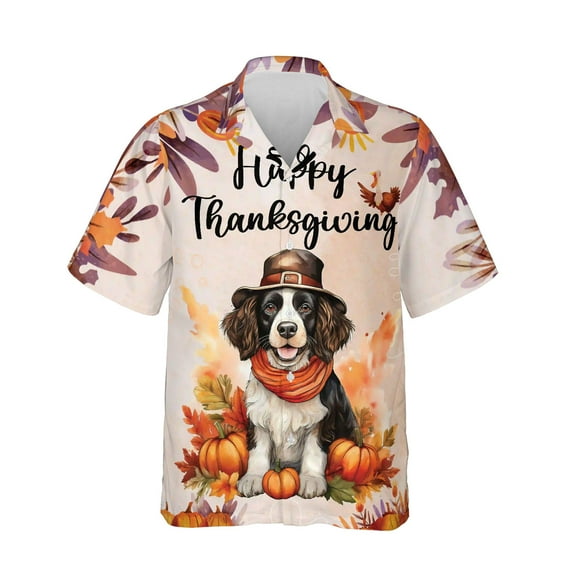 Happy Thanksgiving English Springer Spaniel Welcome Thankful Fall Autumn Pumpkin Hawaiian Shirt Breathable Summer Unisex Merch Springers Dog Lover Gifts - 02021