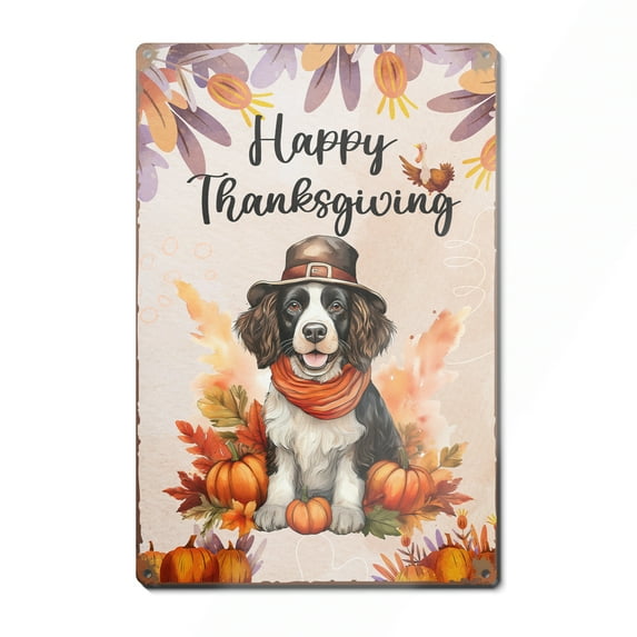 Happy Thanksgiving English Springer Spaniel Welcome Thankful Fall Autumn Pumpkin Vertical Metal Aluminum Sign Springers Dog Lover Gifts Wall Art Home Decor - 02021