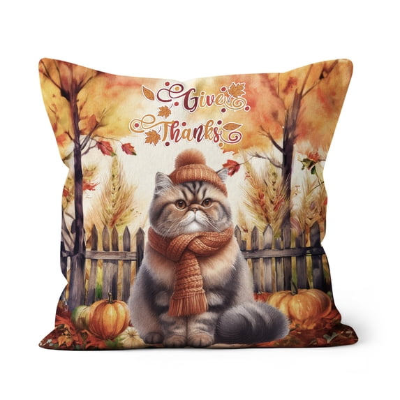 Happy Thanksgiving Exotic Shorthair Give Thanks Fall Beanie Scarf Welcome Pillow Cushion Double Sided Cat Lover Kitten Owner Gifts Throw Pillow - 00020