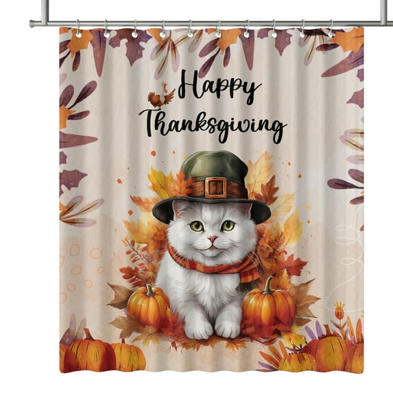 Happy Thanksgiving Exotic Shorthair Welcome Thankful Fall Autumn Pumpkin Shower Curtain Cat Lover Kitten Owner Gifts Waterproof Bathroom Bathtub Curtain - 02021