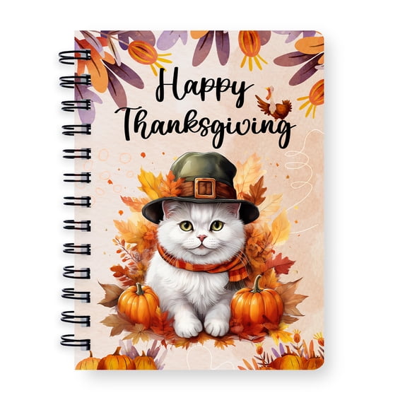 Happy Thanksgiving Exotic Shorthair Welcome Thankful Fall Autumn Pumpkin Spiral Bound Journal Cat Lover Kitten Owner Gifts 5x7in Spiral Notebook - 02021
