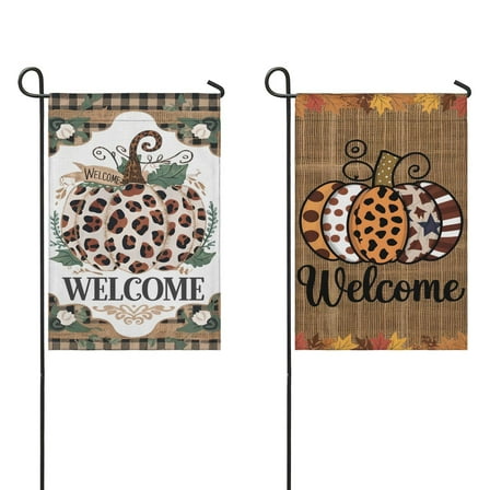 Happy Thanksgiving Fall Pumpkin Garden Flag Double Sided Welcome Flag for Garden Lawn Home Thanksgiving Christmas Autumn Decorative Yard Flags 12.5x18inch Set Of 2