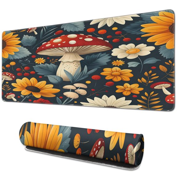 Happy Thanksgiving Fall Pumpkin Large Gaming Mouse Pad Extended Desk Mouse Pad with Stitched Edges, Non-Slip Base, Water Resist Keyboard Pad for Gamer, Office & Home, 31.5 X 11.8 in