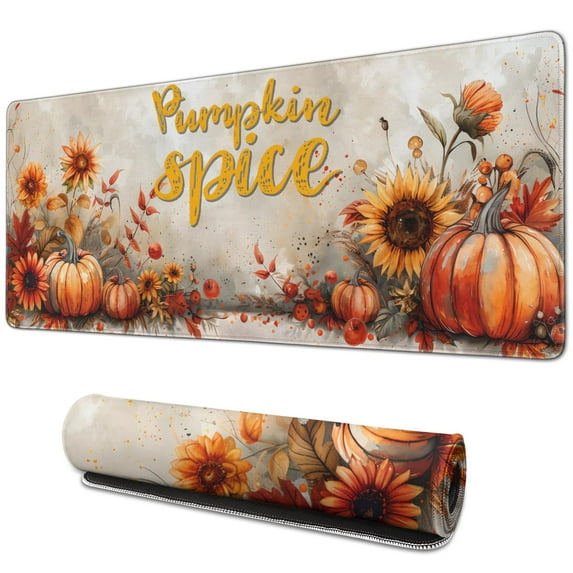 Happy Thanksgiving Fall Pumpkin Large Gaming Mouse Pad Extended Mouse Pads with Stitched Edges, Non-Slip Base, Water Resist Keyboard Pad for Gamer, Office & Home, 31.5 X 11.8 in