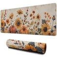 thumbnail image 1 of Happy Thanksgiving Fall Pumpkin Sunflower Large Gaming Mouse Pad Extended Desk Mouse Pad with Stitched Edges, Non-Slip Base, Water Resist Keyboard Pad for Gamer, Office & Home, 31.5 X 11.8 in, 1 of 7