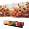 thumbnail image 1 of Happy Thanksgiving Fall Pumpkin Sunflower Large Gaming Mouse Pad Extended Mousepad Gaming with Stitched Edges, Non-Slip Base, Water Resist Keyboard Pad for Gamer, Office & Home, 31.5 X 11.8 in, 1 of 7