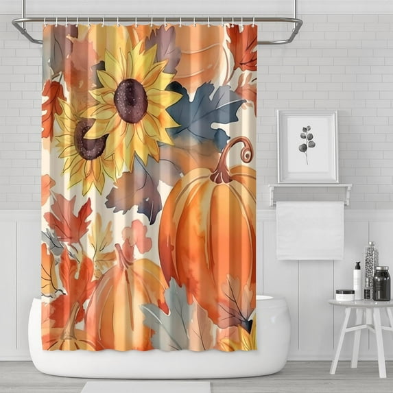 Happy Thanksgiving Fall Shower Curtains,Reusable Show Curtain with Hooks Vintage Polyester Fabric Curtains for Thanksgiving Day Fall Party Home Decor