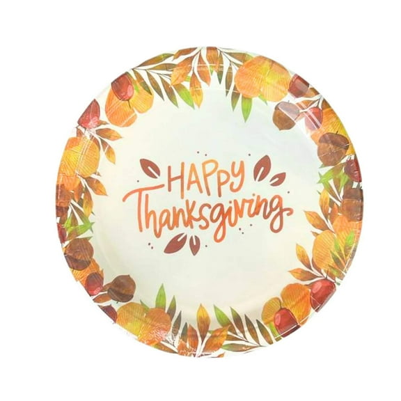 Happy Thanksgiving Fall-Themed 7" Disposable Paper Desserts/Appetizer Plates-8CT