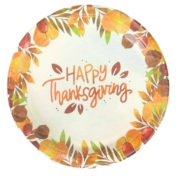 Happy Thanksgiving Fall-Themed 9" Disposable Paper Plates-8CT