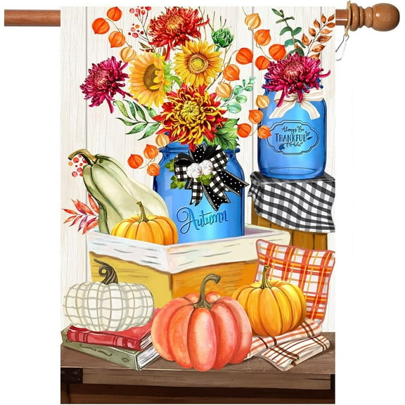 Happy Thanksgiving Flags,Thanksgiving Garden Flag 28 x 40 Inch Thanksgiving House Flag Double-Sided 2 Layer Fall House Flag For Thanksgiving Decoration