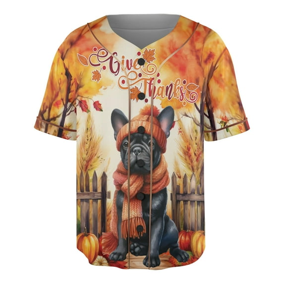 Happy Thanksgiving French Bulldog Give Thanks Fall Beanie Scarf Welcome All Over Print 3D Baseball Shirt Dog Lover Gifts Softball Sport - 00020